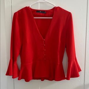 Missguided Petite Button Detail Peplum Blouse Red